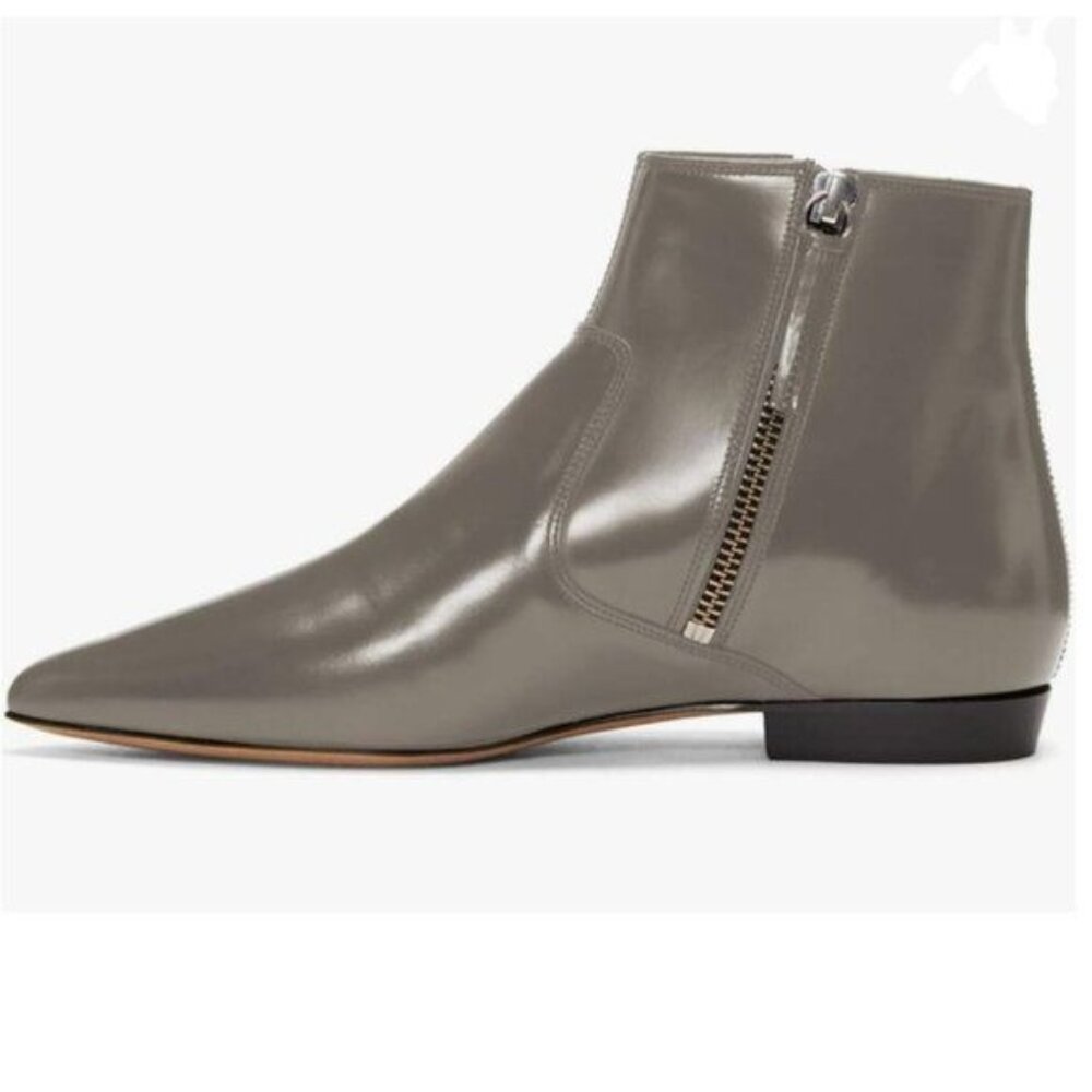 XYD Grey Pointed Toe Ankle Boots Low Heel Double Side Zippers Dress Shoes